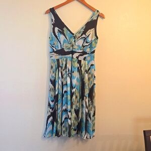 Party, Weddings or Cocktail Sleeves Dress, Multicolor Of Teal, Tan and Brown